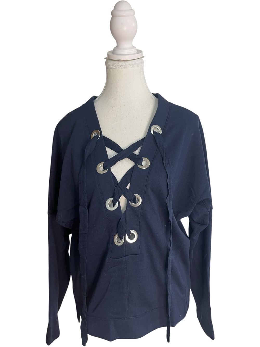 Active USA Los Angeles Plunge Lace Up T-Shirt Blue